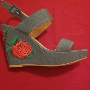Denim wedge heel sandals